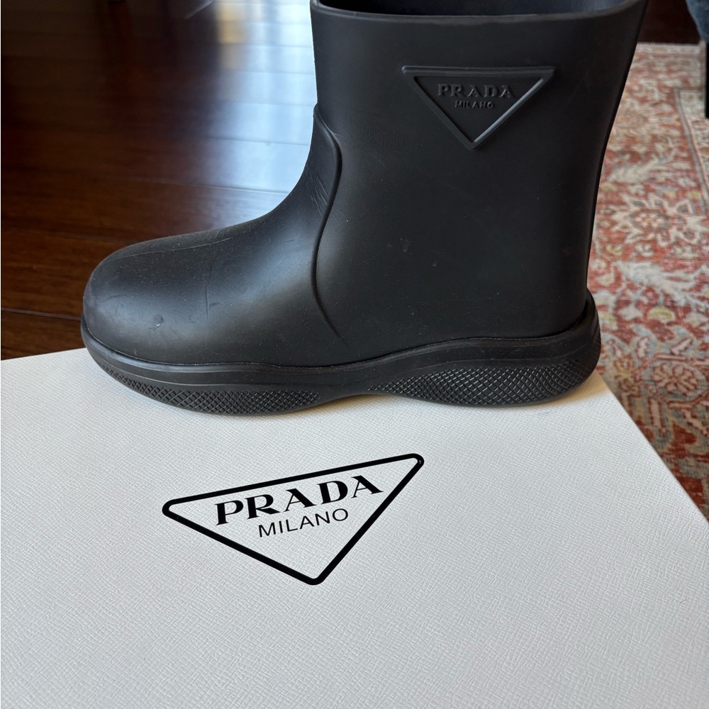 Prada Black Ankle Rubber Rain Boots